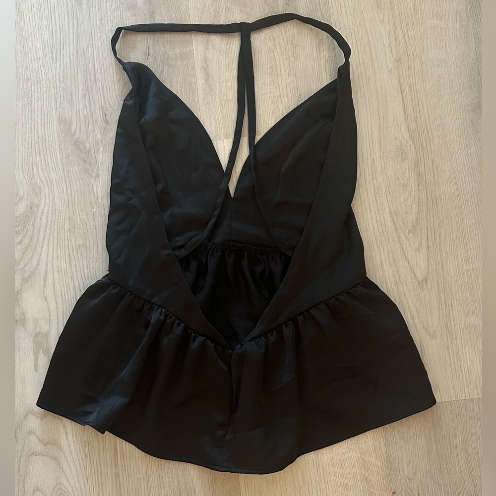 ASOS Black Backless Peplum Top